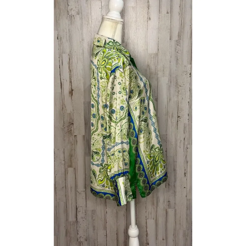Zara Women's Paisley Print Button-Up Blouse Green Blue Size Small - Picture 3 of 6